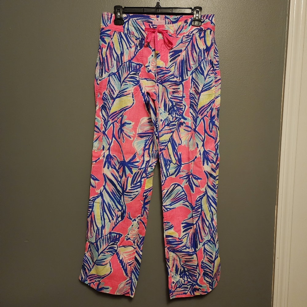 Lilly Pulitzer "Galley" pant in tiki pink cabana crazed 100% linen size 2